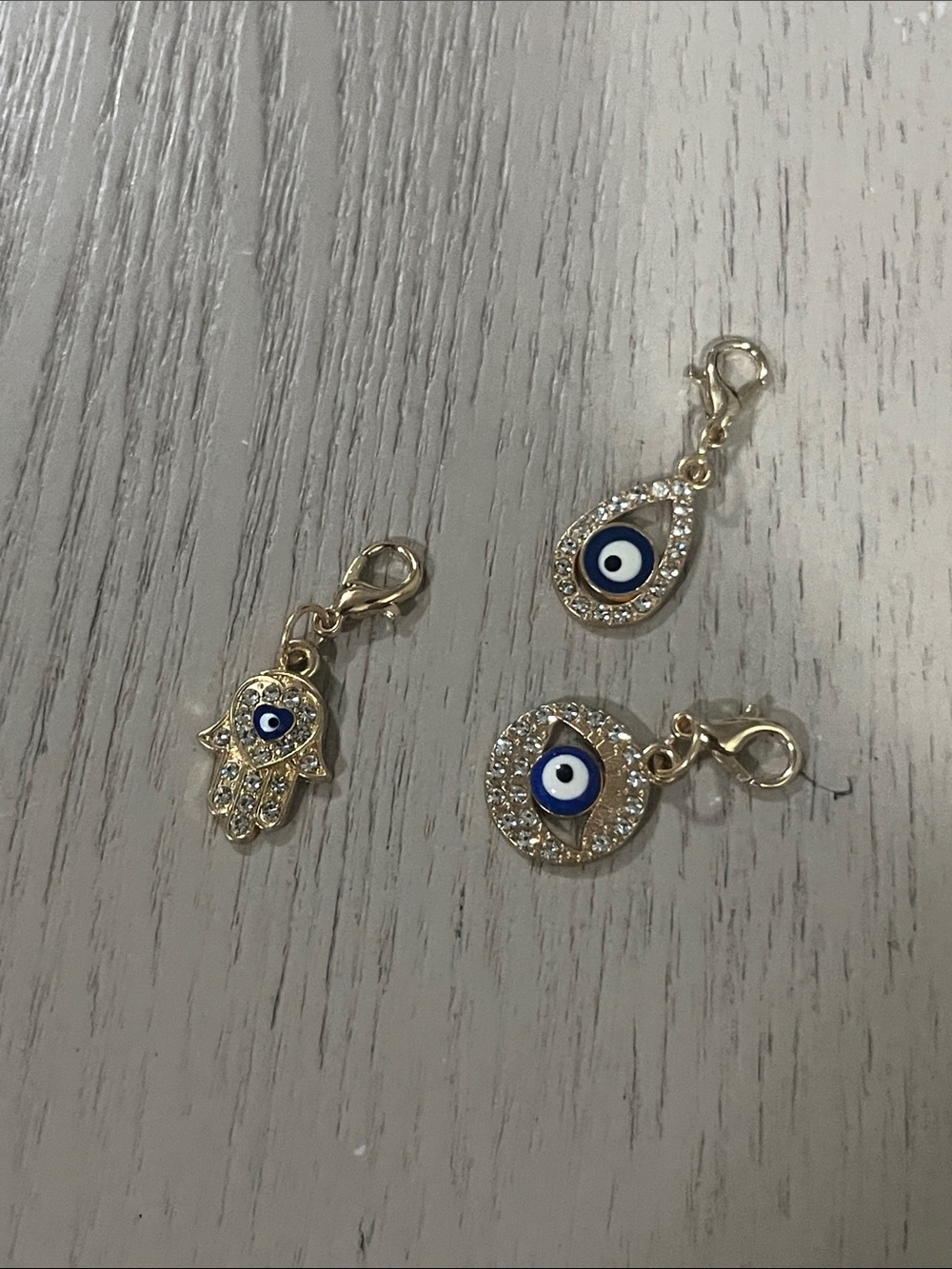 Gold Blue Evil Eye Charm Set - Hamsa, Star & Eye Zipper Pulls for Bags